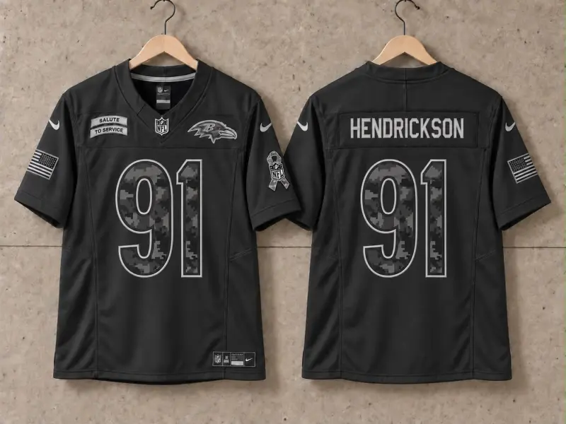 BALTIMORE RAVENS TREY HENDRICKSON BLACK SALUTE TO SERVICE JERSEY