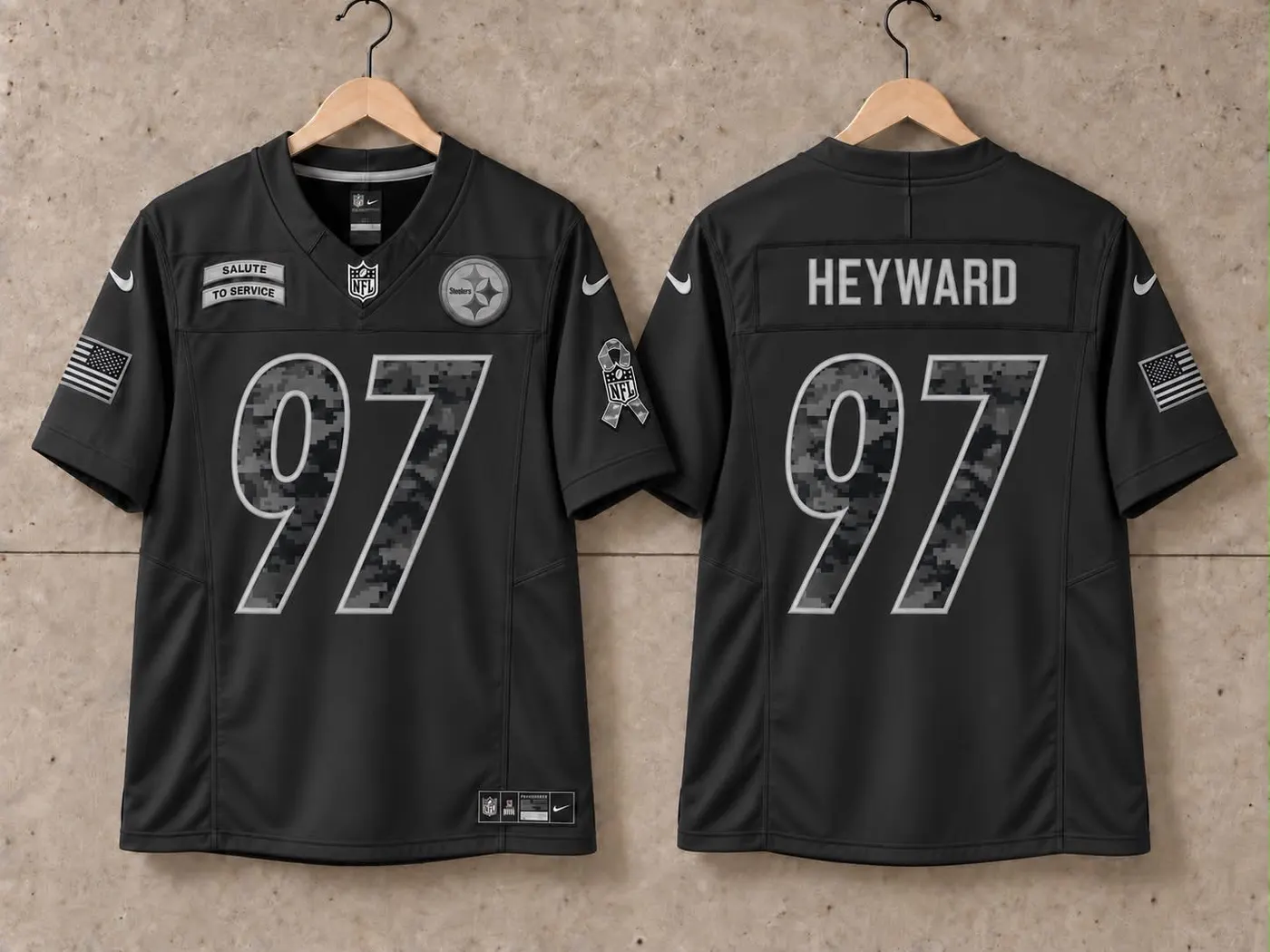 PITTSBURGH STEELERS CAMERON HEYWARD BLACK SALUTE TO SERVICE JERSEY