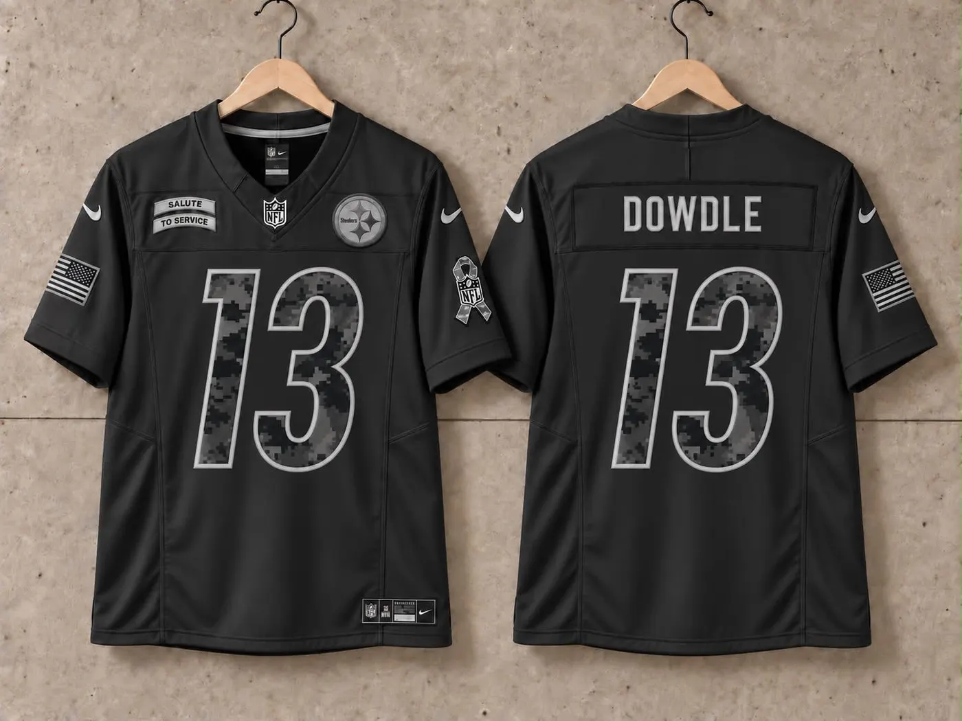 PITTSBURGH STEELERS RICO DOWDLE BLACK SALUTE TO SERVICE JERSEY