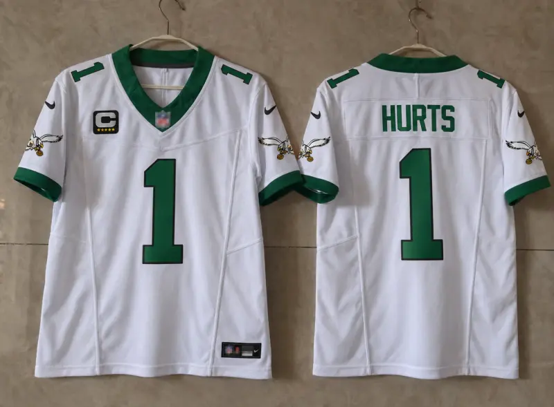 PHILADELPHIA EAGLES JALEN HURTS WHITE KELLY GREEN CAPTAIN JERSEY