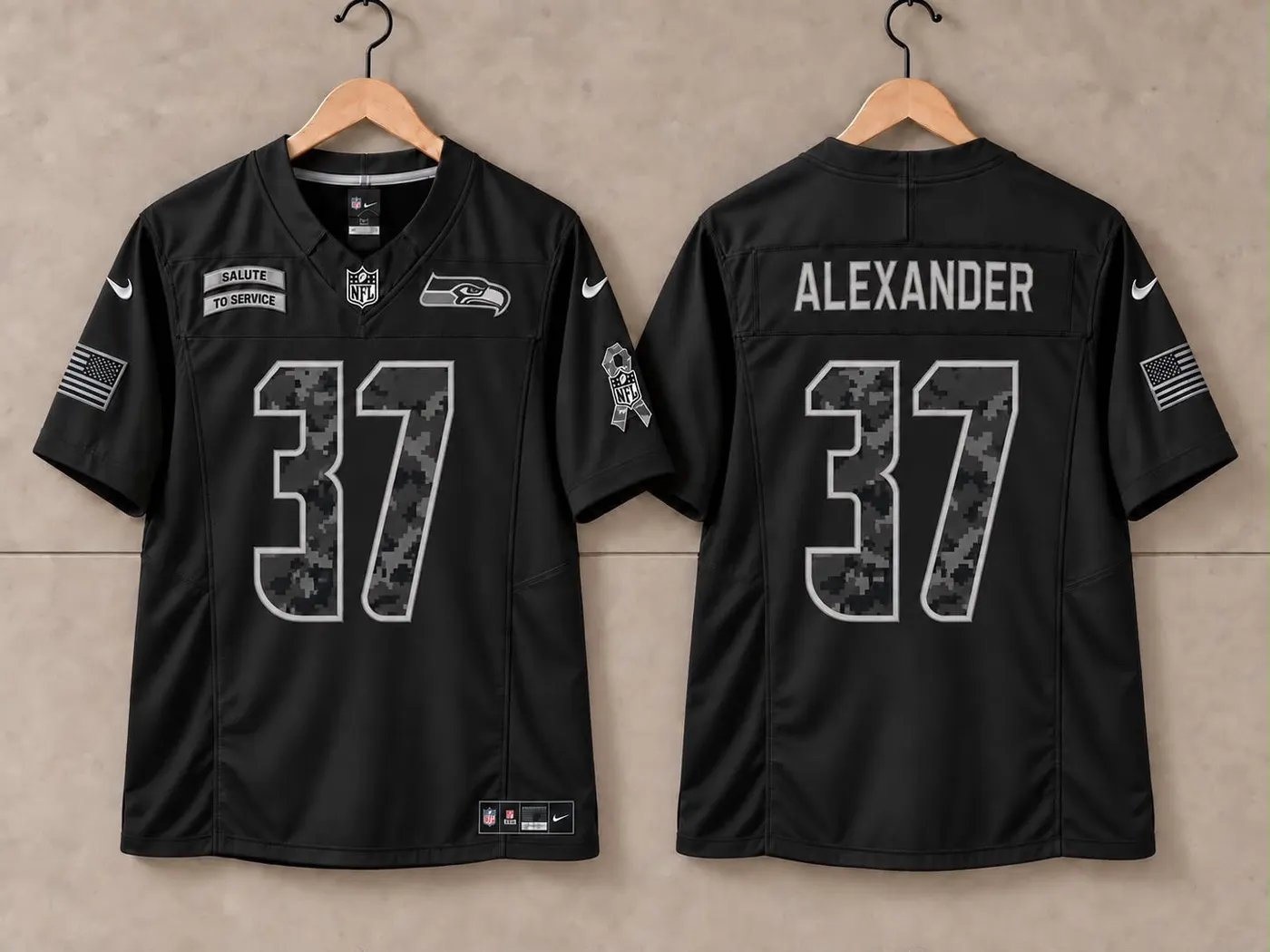 SEATTLE SEAHAWKS SHAUN ALEXANDER BLACK SALUTE TO SERVICE JERSEY
