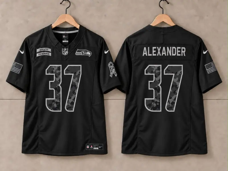 SEATTLE SEAHAWKS SHAUN ALEXANDER BLACK SALUTE TO SERVICE JERSEY