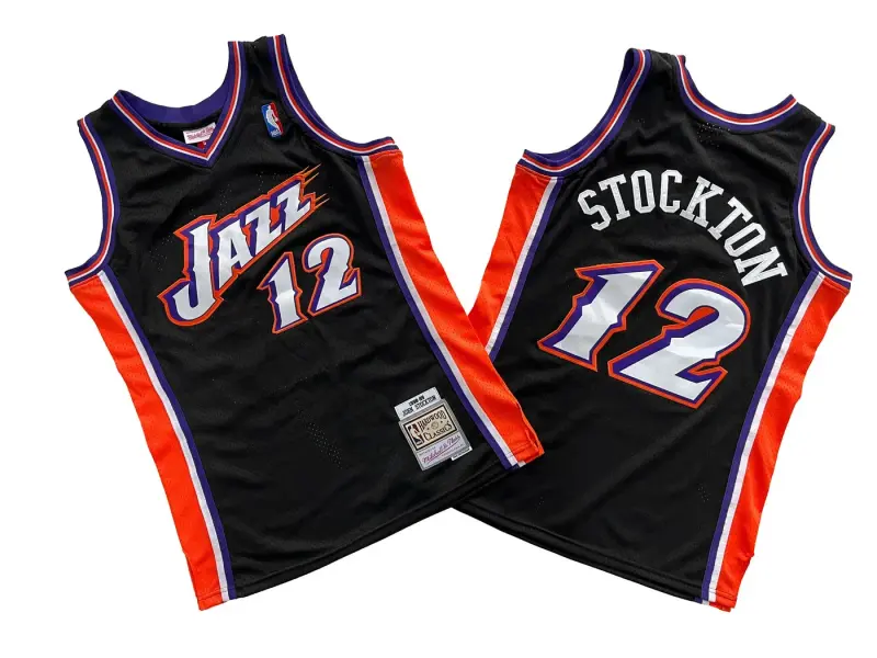 UTAH JAZZ JOHN STOCKTON BLACK VINTAGE JERSEY
