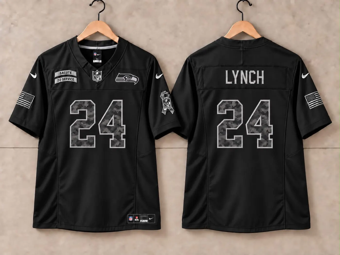 SEATTLE SEAHAWKS MARSHAWN LYNCH BLACK SALUTE TO SERVICE JERSEY