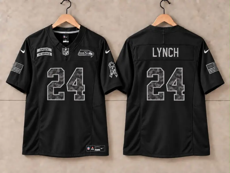 SEATTLE SEAHAWKS MARSHAWN LYNCH BLACK SALUTE TO SERVICE JERSEY