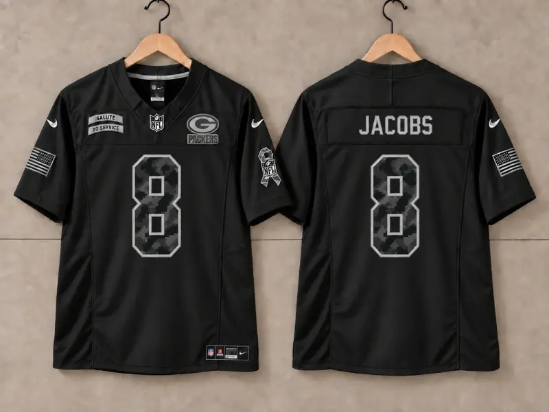 GREEN BAY PACKERS JOSH JACOBS BLACK SALUTE TO SERVICE JERSEY