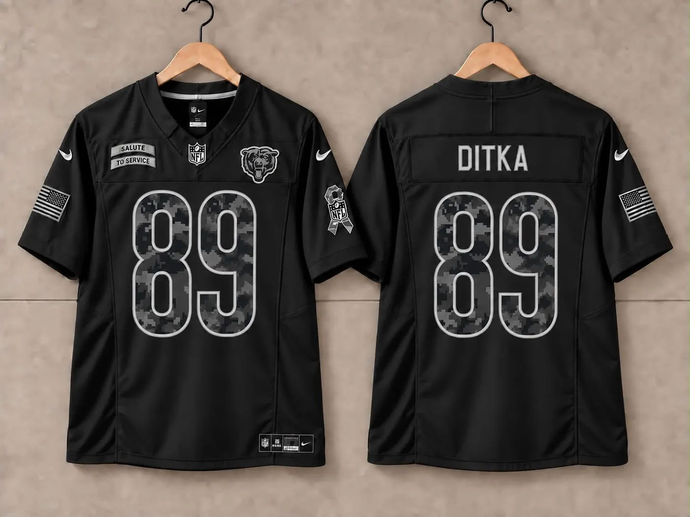 CHICAGO BEARS MIKE DITKA BLACK SALUTE TO SERVICE JERSEY
