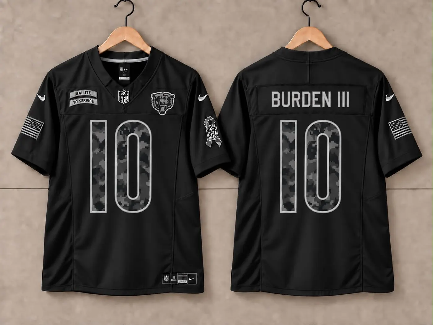 CHICAGO BEARS LUTHER BURDEN III BLACK SALUTE TO SERVICE JERSEY