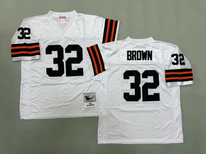 CLEVELAND BROWNS JIM BROWN WHITE VINTAGE JERSEYS