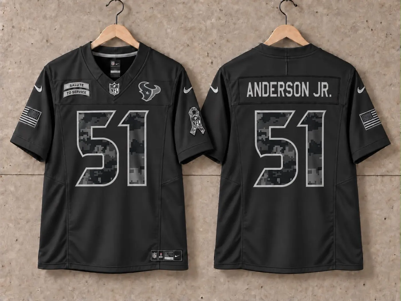 HOUSTON TEXANS WILL ANDERSON JR BLACK SALUTE TO SERVICE JERSEY