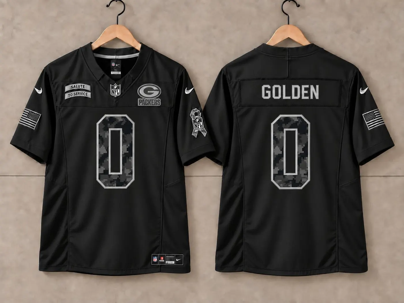 GREEN BAY PACKERS MATTHEW GOLDEN BLACK SALUTE TO SERVICE JERSEY