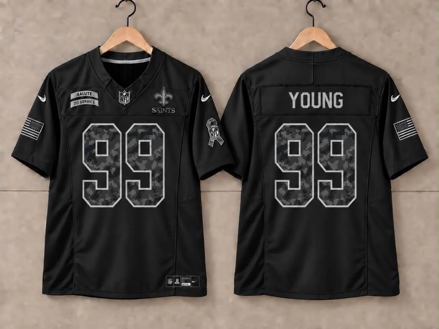 NEW ORLEANS SAINTS CHASE YOUNG BLACK SALUTE TO SERVICE JERSEY