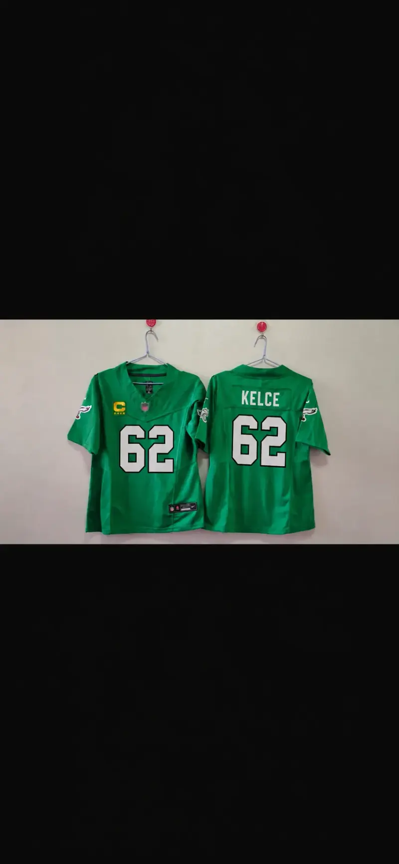 PHILADELPHIA EAGLES JASON KELCE KELLY GREEN CAPTAIN JERSEY