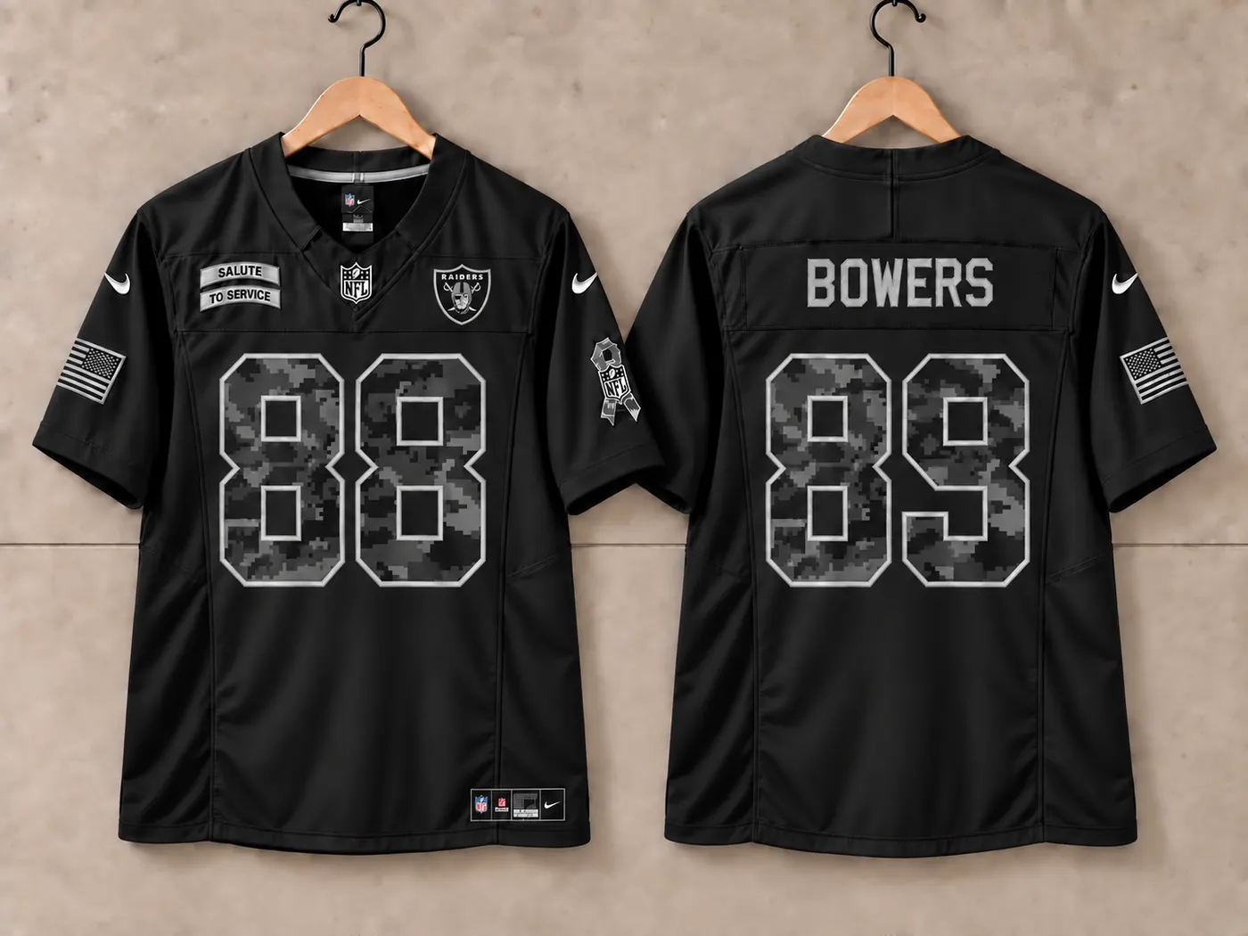 LAS VEGAS RAIDERS BROCK BOWERS BLACK SALUTE TO SERVICE JERSEY