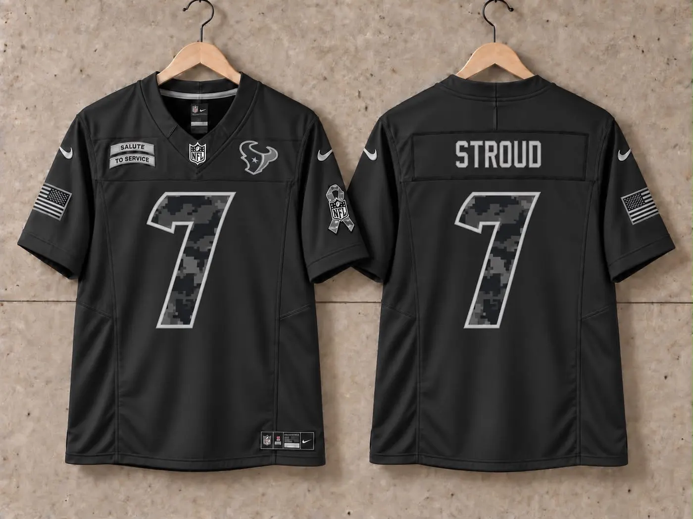 HOUSTON TEXANS CJ STROUD BLACK SALUTE TO SERVICE JERSEY