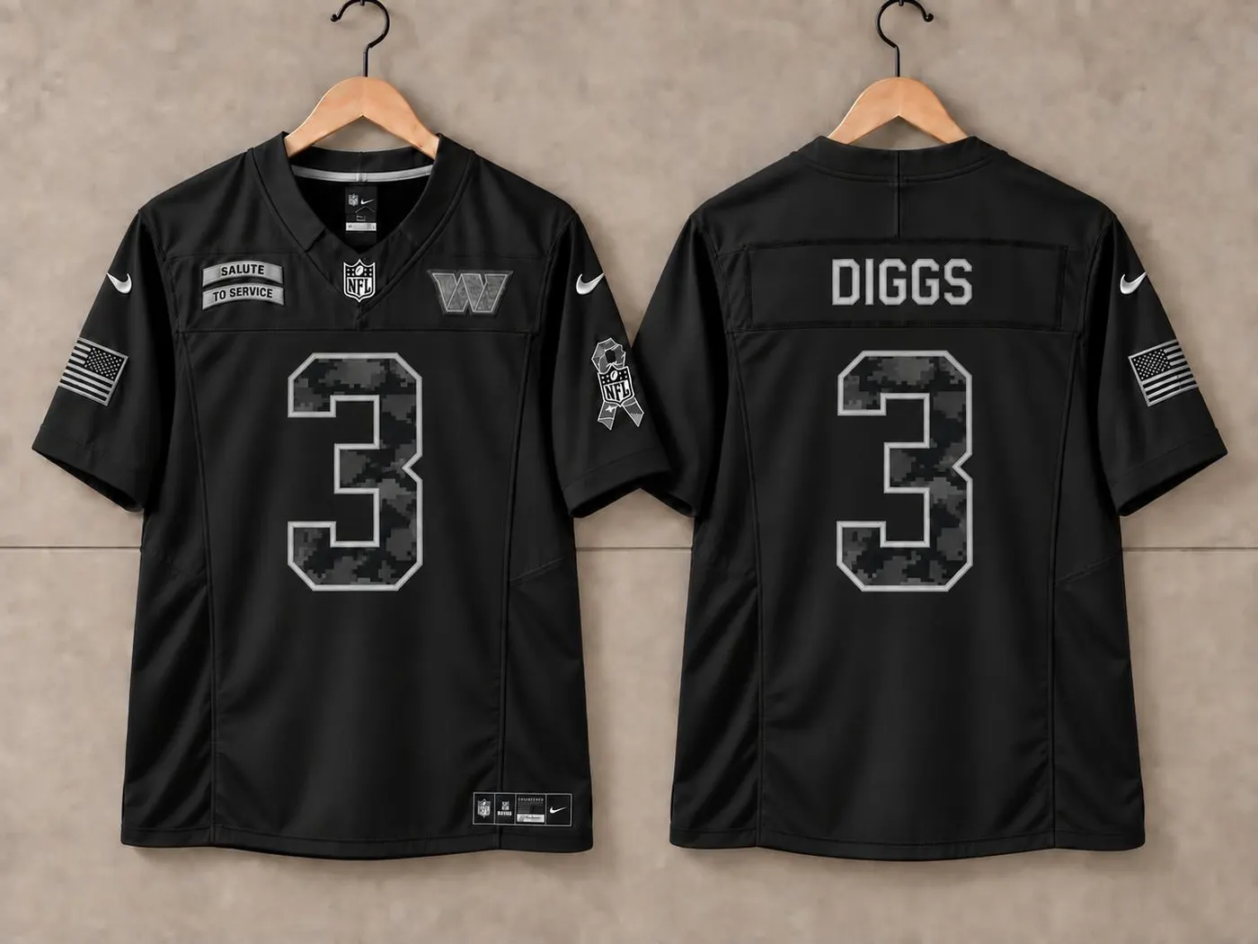 WASHINGTON COMMANDERS STEFON DIGGS SALUTE TO SERVICE BLACK JERSEY