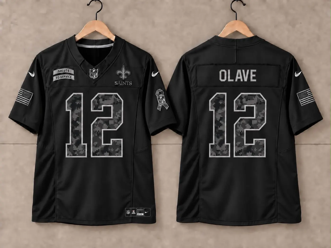 NEW ORLEANS SAINTS CHRIS OLAVE BLACK SALUTE TO SERVICE JERSEY