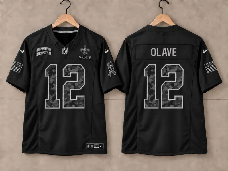 NEW ORLEANS SAINTS CHRIS OLAVE BLACK SALUTE TO SERVICE JERSEY