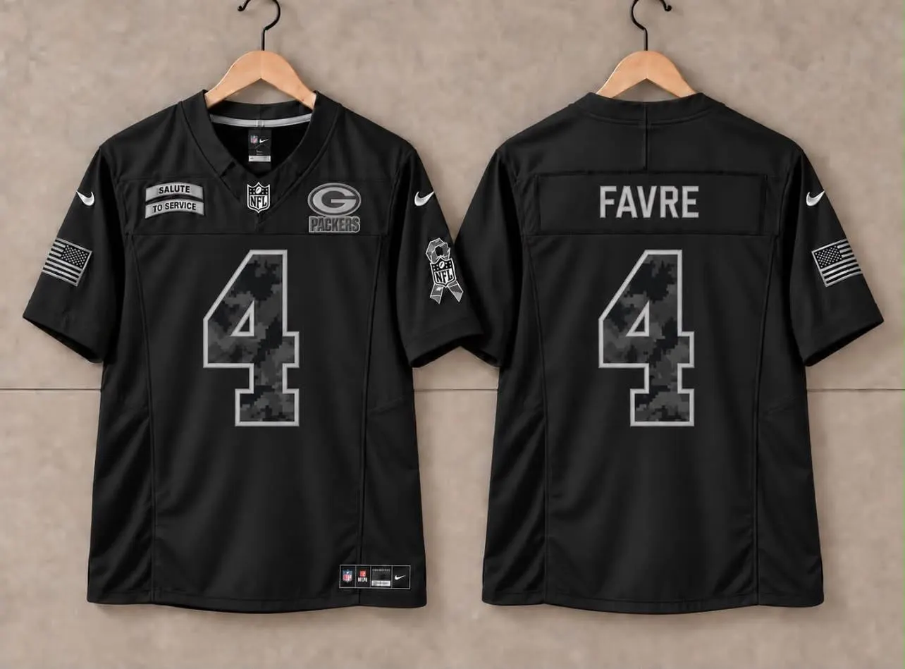 GREEN BAY PACKERS BRETT FAVRE BLACK SALUTE TO SERVICE JERSEY