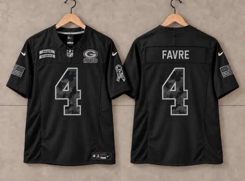GREEN BAY PACKERS BRETT FAVRE BLACK SALUTE TO SERVICE JERSEY