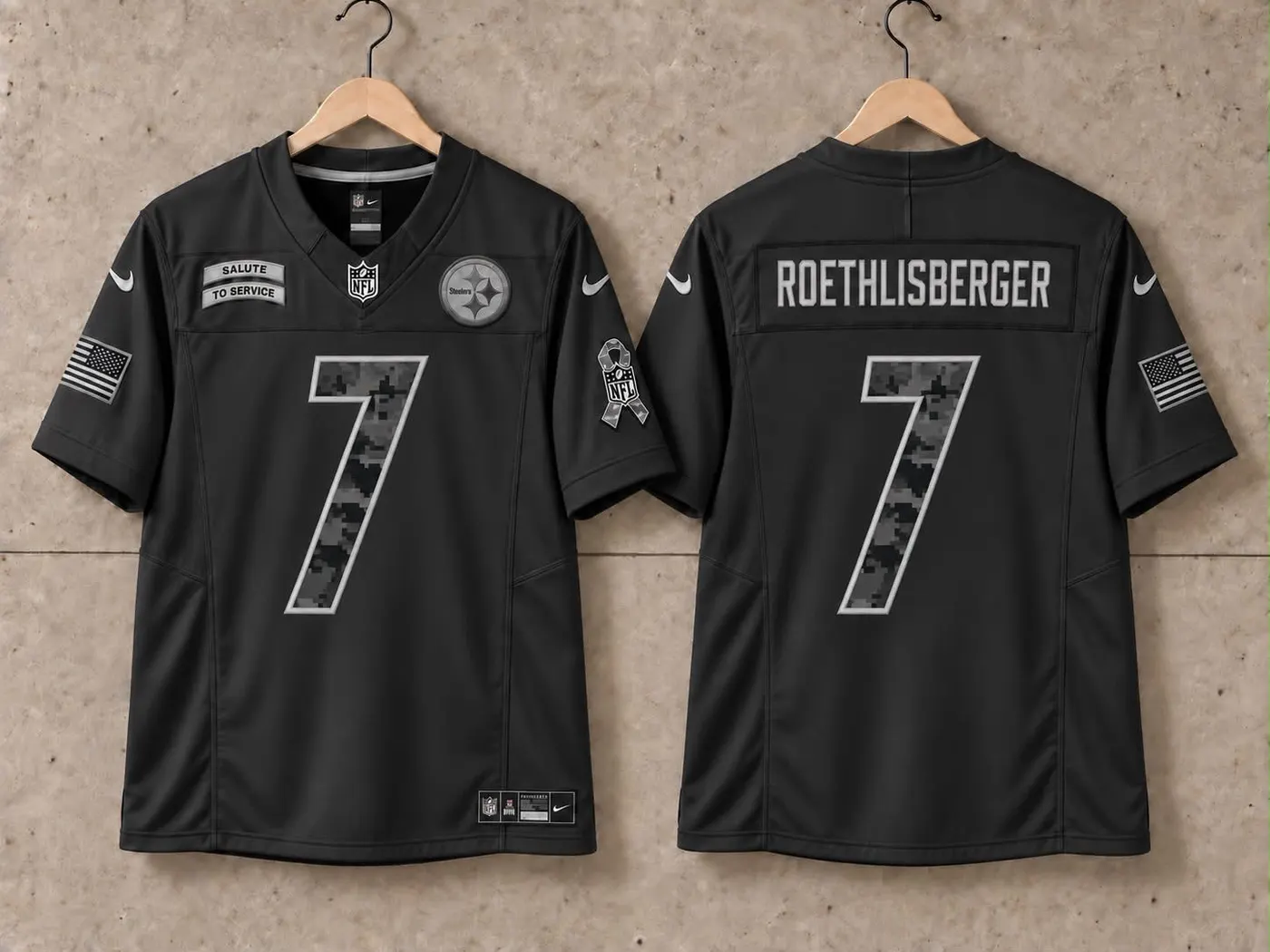 PITTSBURGH STEELERS BEN ROETHLISBERGER BLACK SALUTE TO SERVICE JERSEY