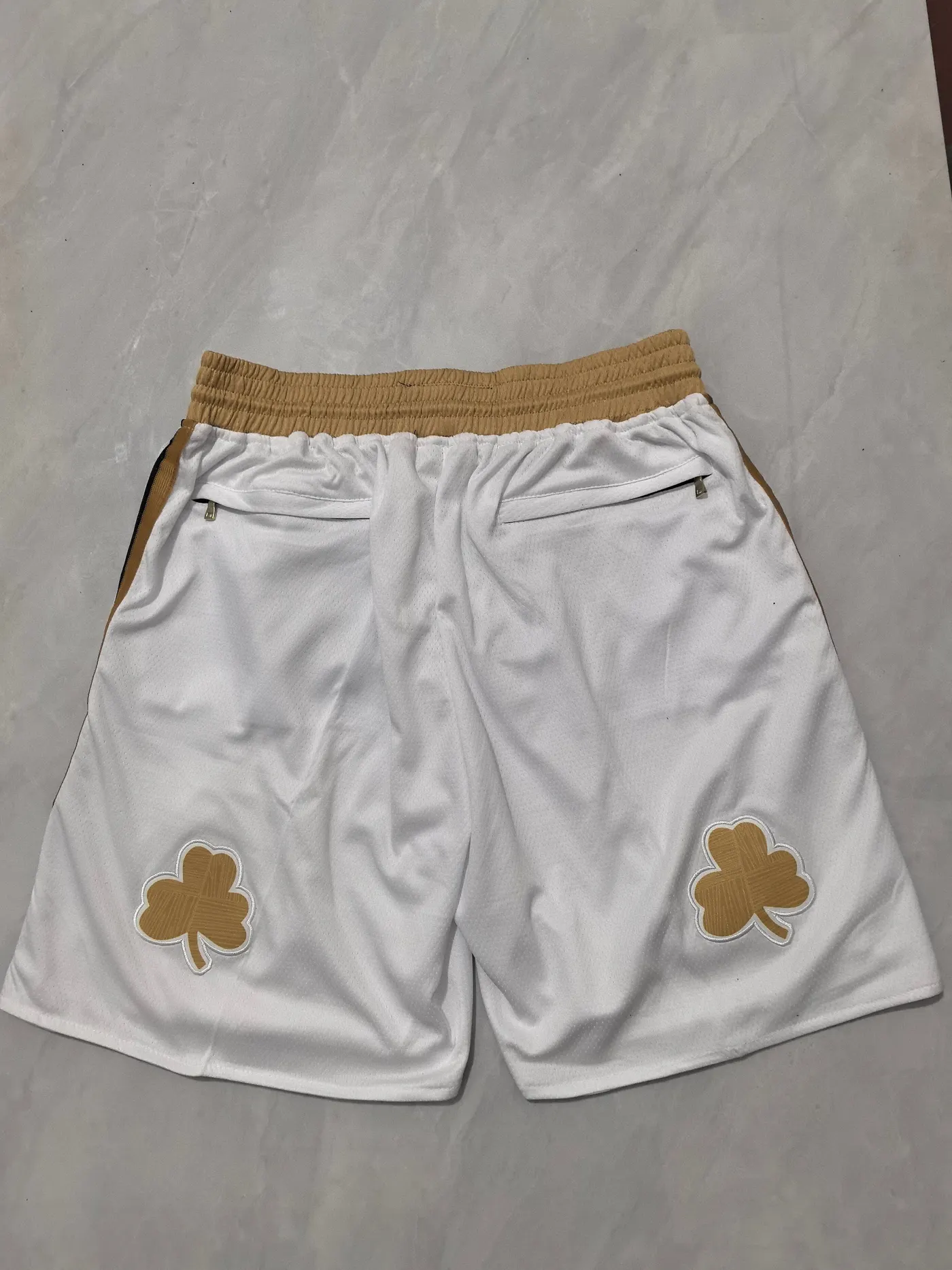 BOSTON CELTICS WHITE AND GOLD SHORTS