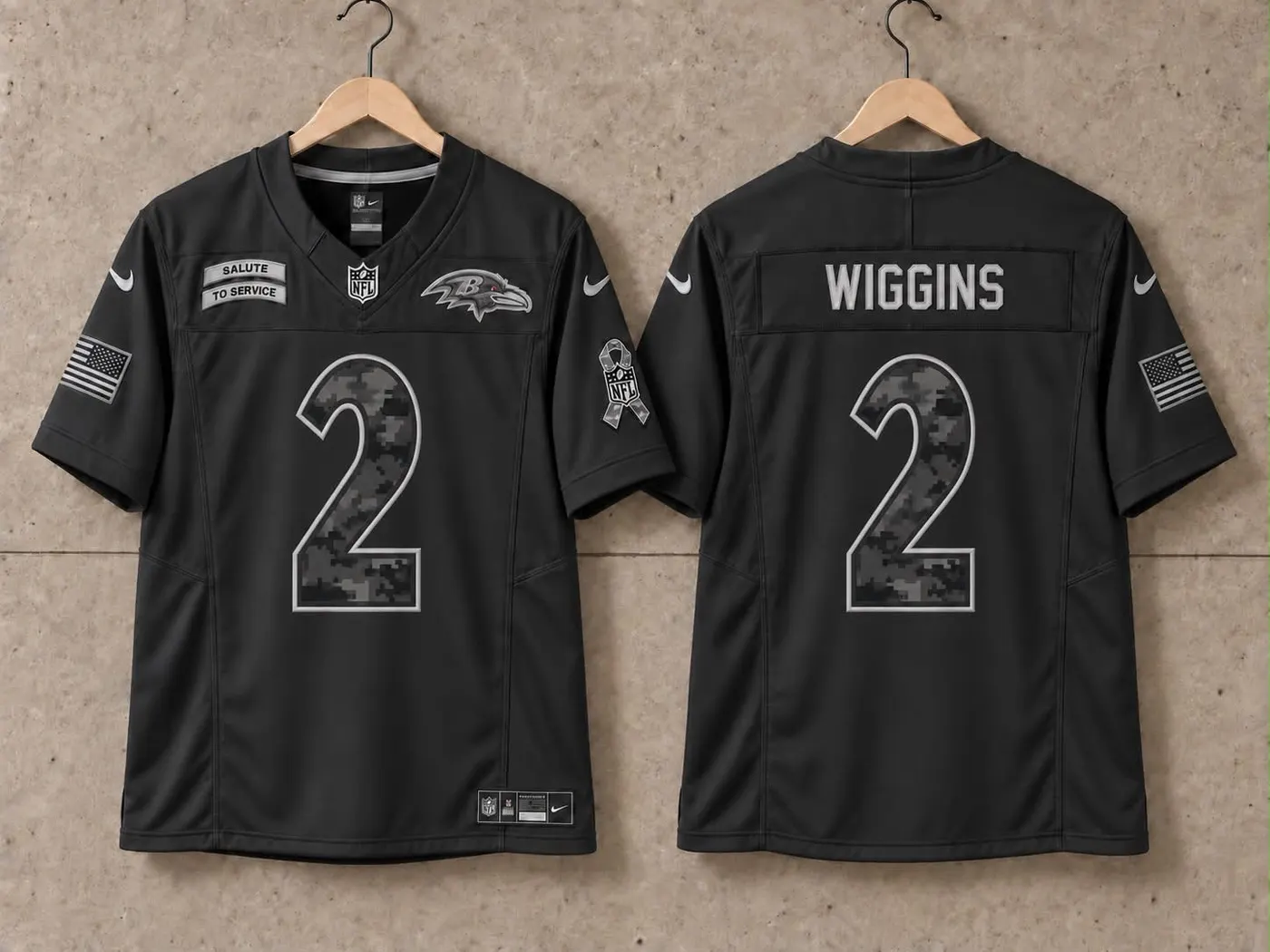 BALTIMORE RAVENS NATE WIGGINS BLACK SALUTE TO SERVICE JERSEY