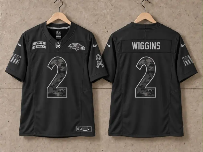BALTIMORE RAVENS NATE WIGGINS BLACK SALUTE TO SERVICE JERSEY
