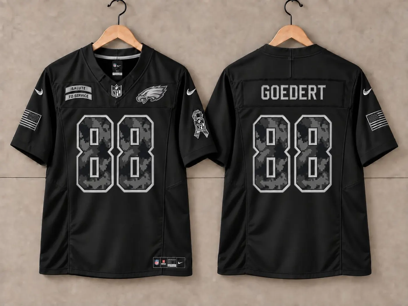 PHILADELPHIA EAGLES DALLAS GOEDERT SALUTE TO SERVICE BLACK JERSEY
