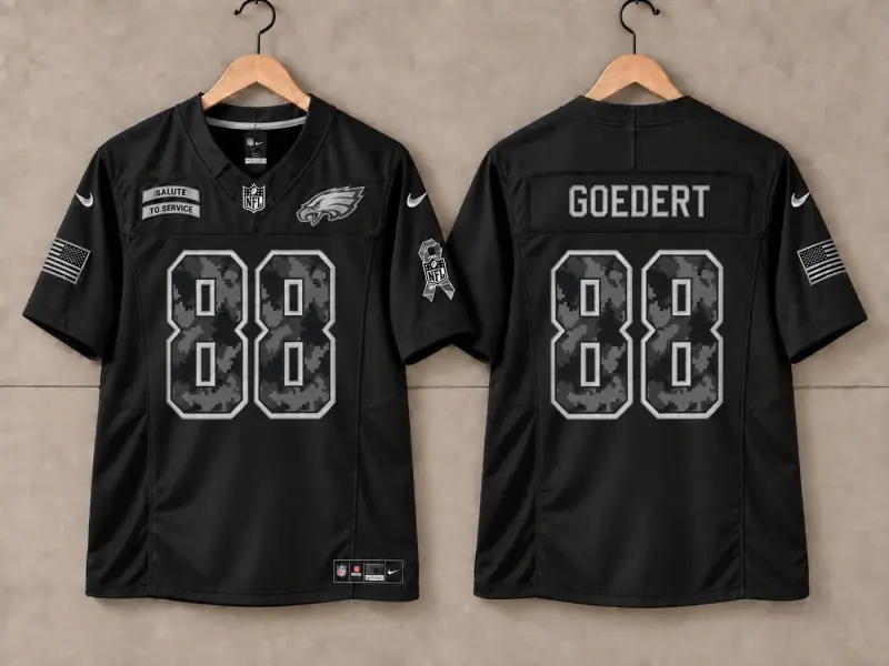 PHILADELPHIA EAGLES DALLAS GOEDERT SALUTE TO SERVICE BLACK JERSEY