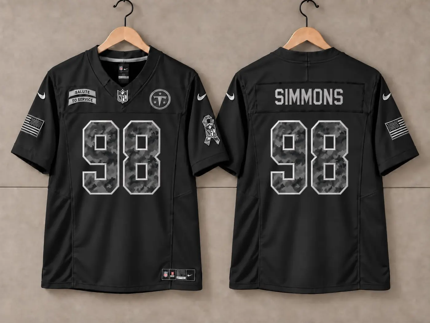 TENNESSEE TITANS JEFFREY SIMMONS BLACK SALUTE TO SERVICE JERSEY