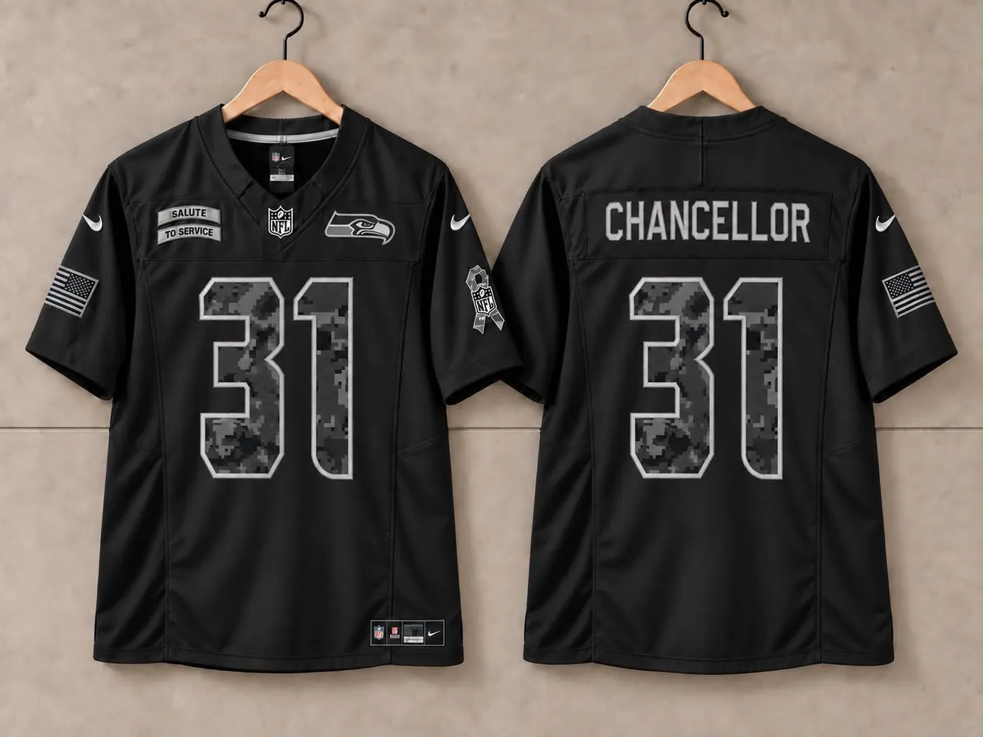 SEATTLE SEAHAWKS KAM CHANCELLOR BLACK SALUTE TO SERVICE JERSEY
