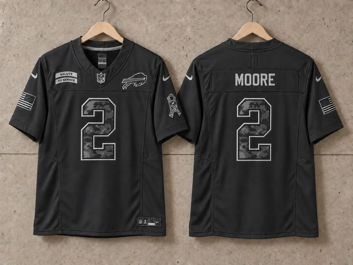 BUFFALO BILLS DJ MOORE BLACK SALUTE TO SERVICE JERSEY 
