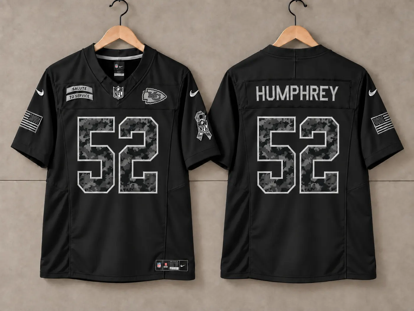 KANSAS CITY CHIEFS CREED HUMPHREY BLACK SALUTE TO SERVICE JERSEY