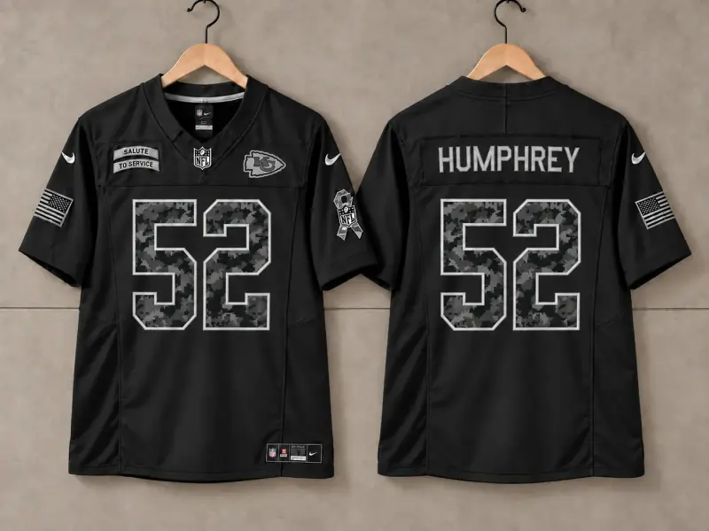 KANSAS CITY CHIEFS CREED HUMPHREY BLACK SALUTE TO SERVICE JERSEY