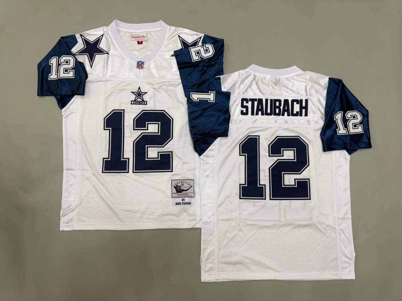 DALLAS COWBOYS RODGER STAUBACH WHITE VINTAGE JERSEY