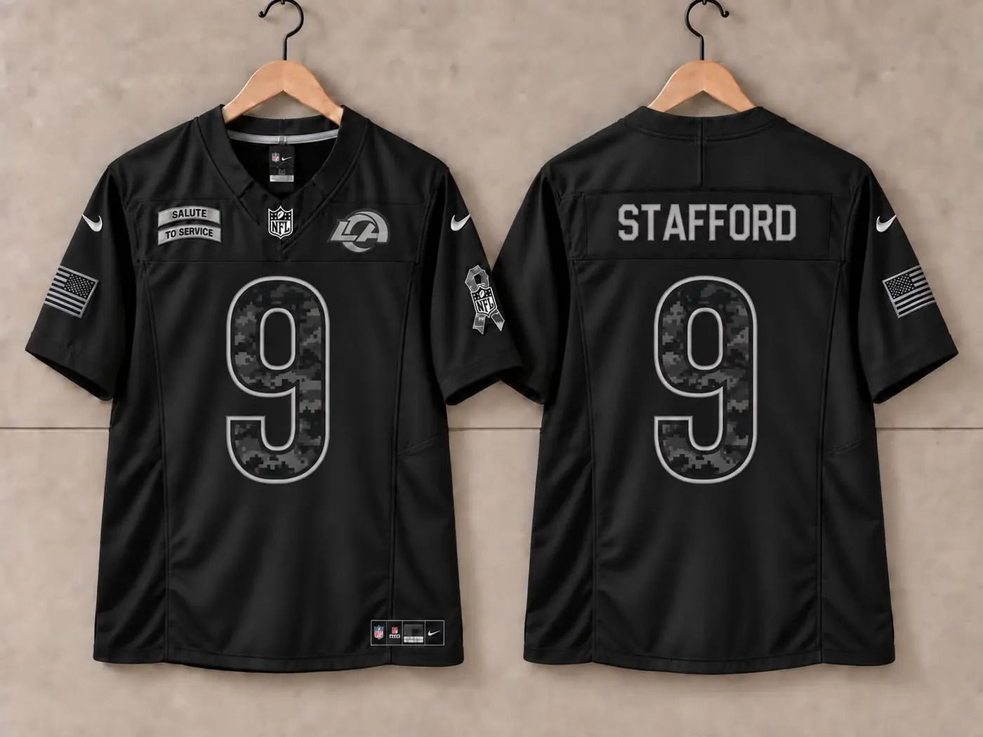 LOS ANGELES RAMS MATTHEW STAFFORD BLACK SALUTE TO SERVICE JERSEY