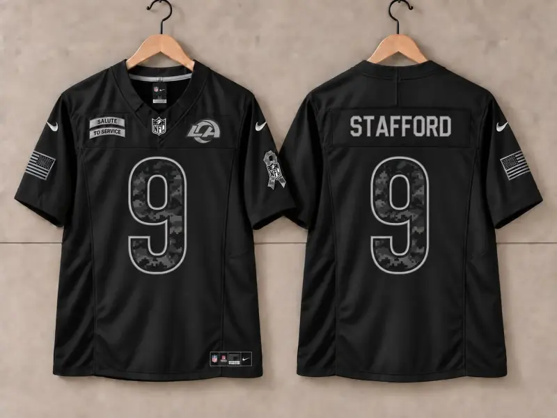 LOS ANGELES RAMS MATTHEW STAFFORD BLACK SALUTE TO SERVICE JERSEY
