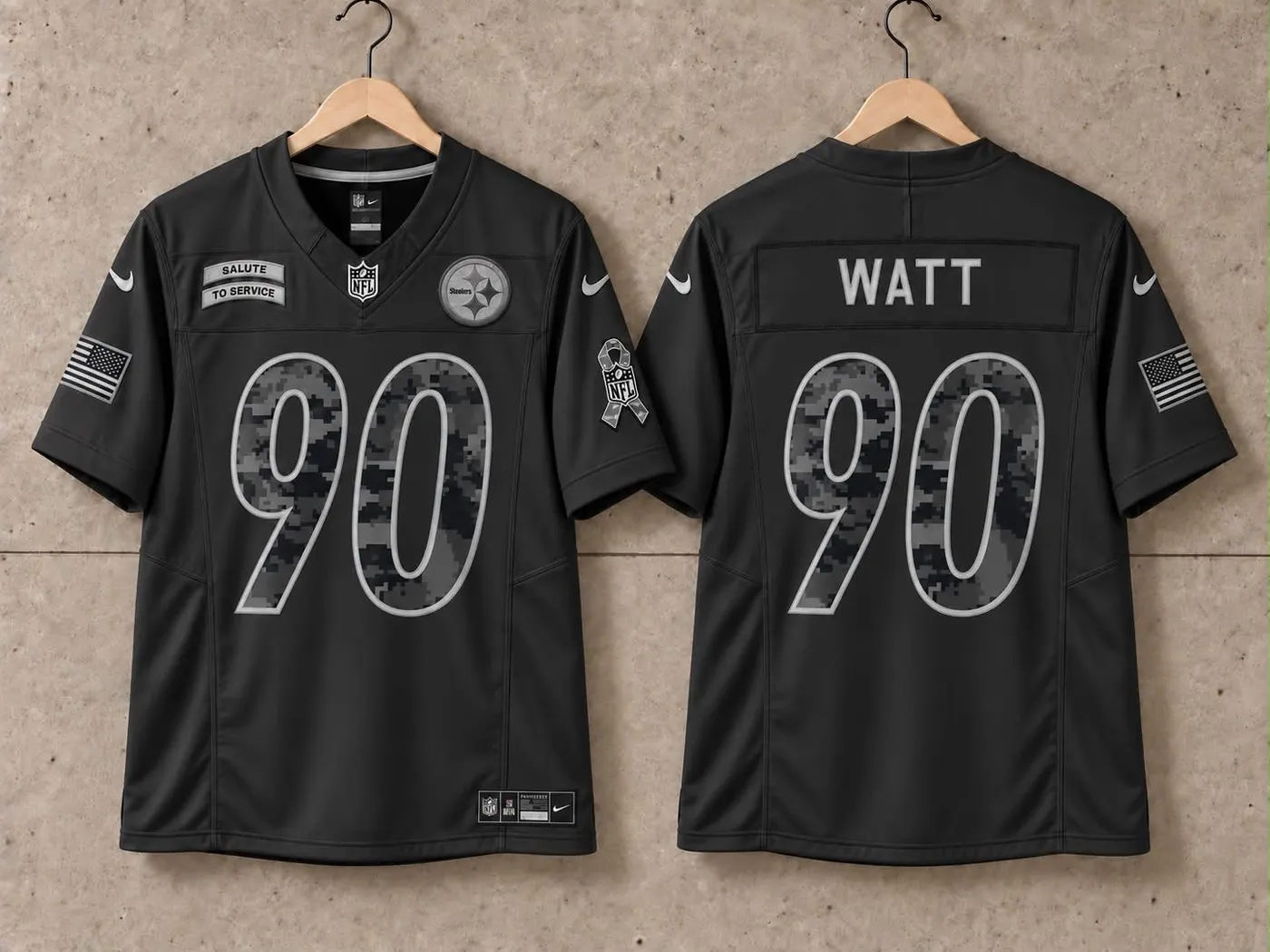 PITTSBURGH STEELERS TJ WATT BLACK SALUTE TO SERVICE JERSEY