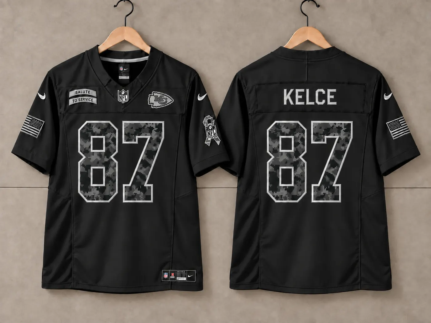 KANSAS CITY CHIEFS TRAVIS KELCE BLACK SALUTE TO SERVICE JERSEY