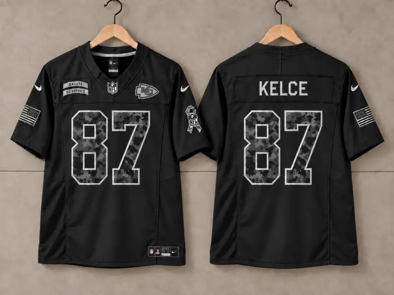 KANSAS CITY CHIEFS TRAVIS KELCE BLACK SALUTE TO SERVICE JERSEY
