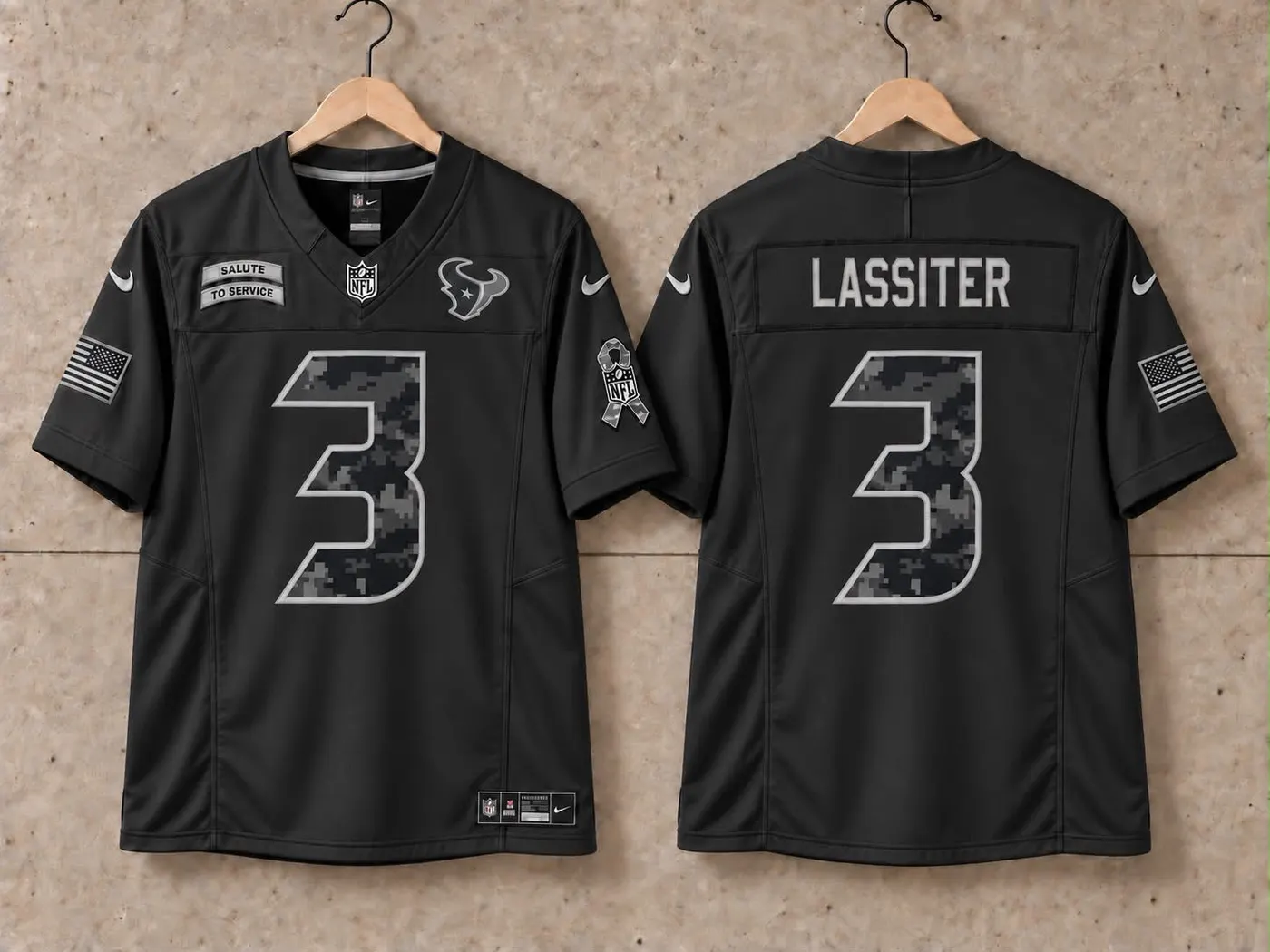 HOUSTON TEXANS KAMARI LASSITER BLACK SALUTE TO SERVICE JERSEY