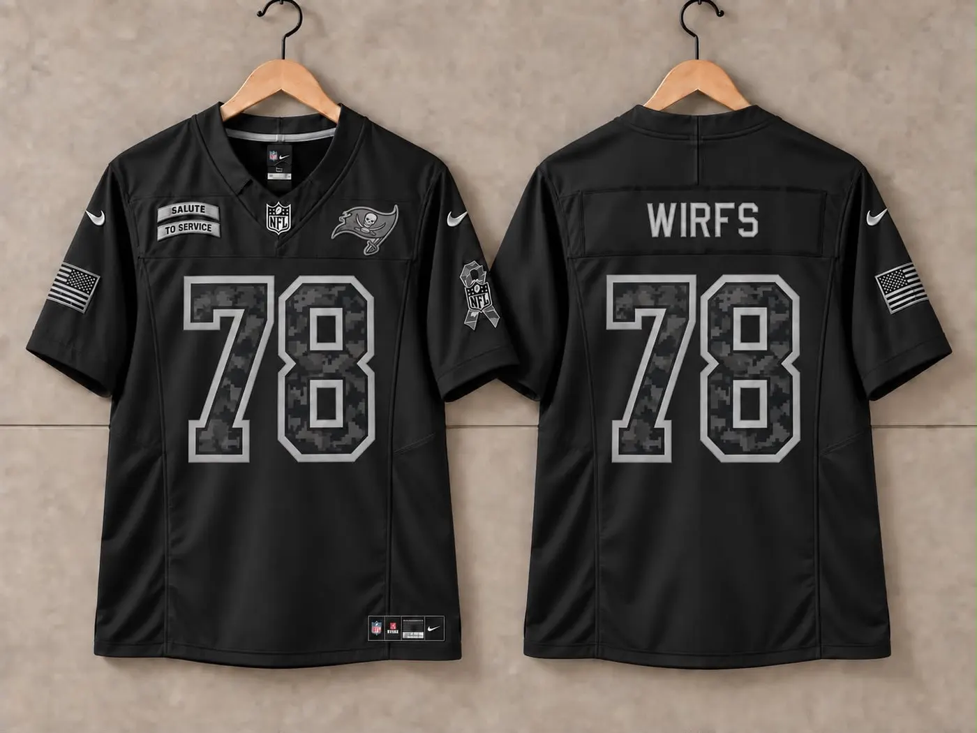 TAMPA BAY BUCCANEERS TRISTAN WIRFS BLACK SALUTE TO SERVICE JERSEY