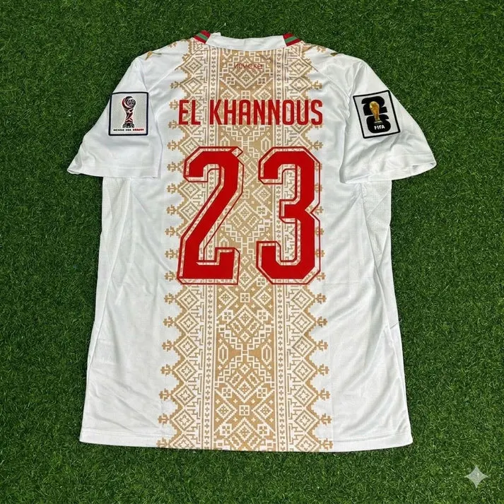 2026 WORLD CUP BILAL EL KHANNOUSS TEAM MOROCCO WHITE JERSEY