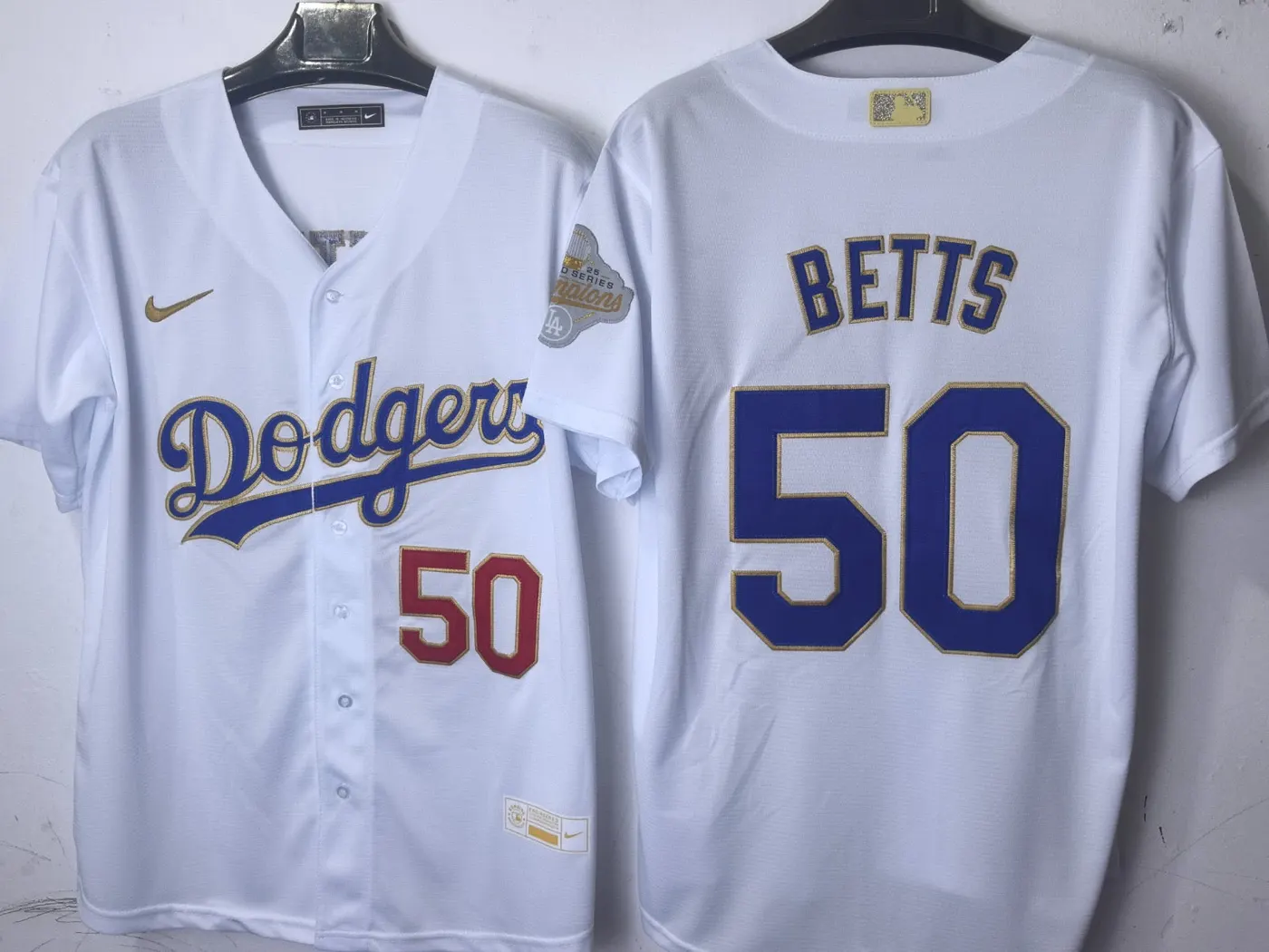 Los Angeles Dodgers Mookie Betts White and Gold Jersey