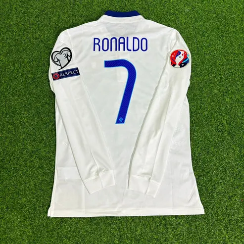 Cristiano Ronaldo Portugal EURO 2016 White Long Sleeve Retro Football Jersey