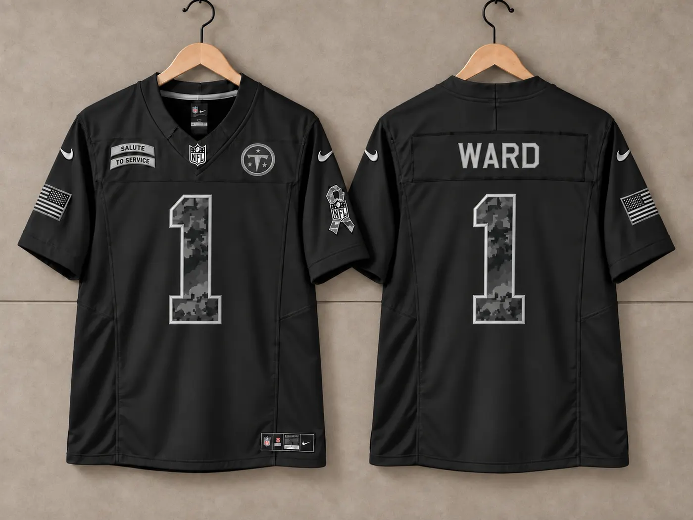 TENNESSEE TITANS CAM WARD BLACK SALUTE TO SERVICE JERSEY