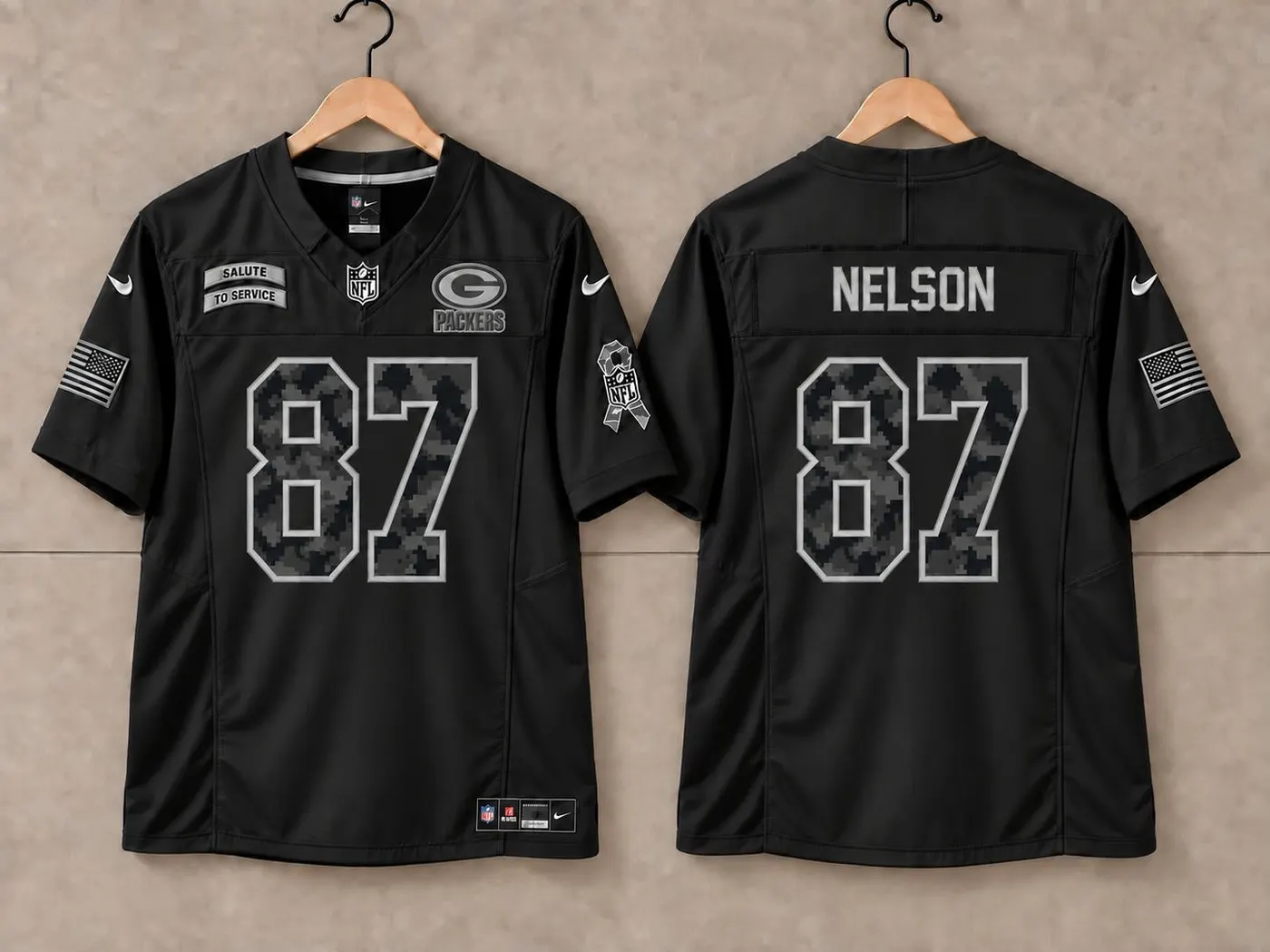 GREEN BAY PACKERS JORDY NELSON BLACK SALUTE TO SERVICE JERSEY