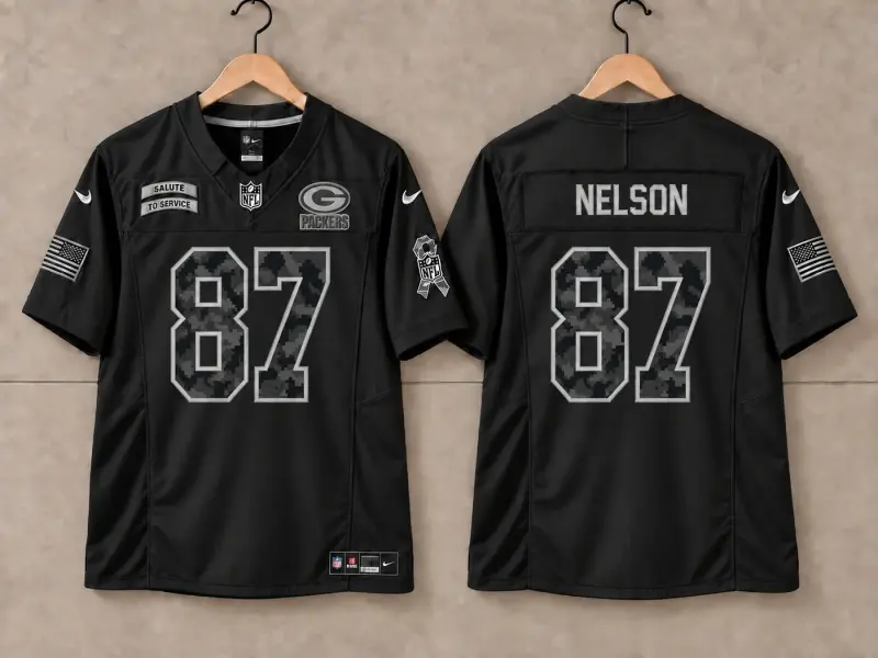 GREEN BAY PACKERS JORDY NELSON BLACK SALUTE TO SERVICE JERSEY