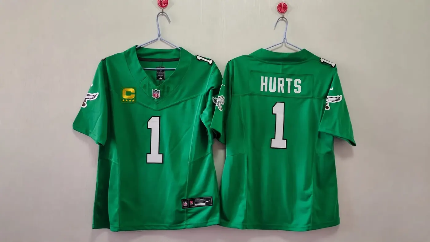PHILADELPHIA EAGLES JALEN HURTS KELLY GREEN CAPTAIN JERSEY